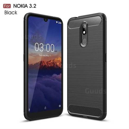Luxury Carbon Fiber Brushed Wire Drawing Silicone TPU Back Cover for Nokia 3.2 - Black