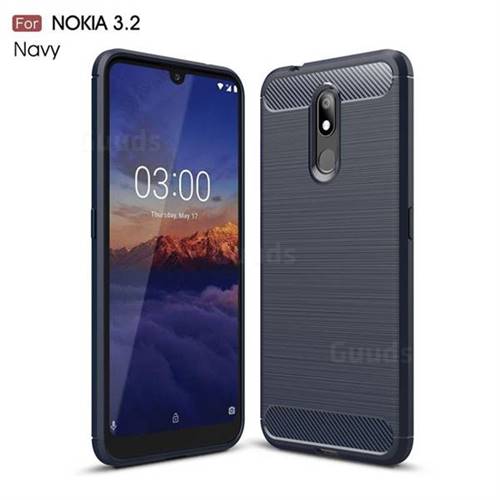 Luxury Carbon Fiber Brushed Wire Drawing Silicone TPU Back Cover for Nokia 3.2 - Navy