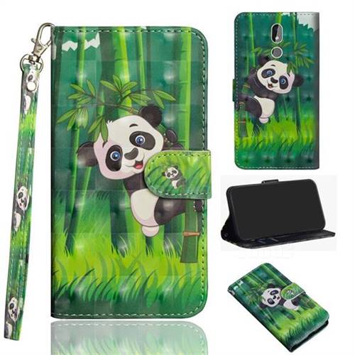 Climbing Bamboo Panda 3D Painted Leather Wallet Case for Nokia 3.2
