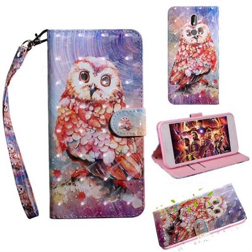 Colored Owl 3D Painted Leather Wallet Case for Nokia 3.2