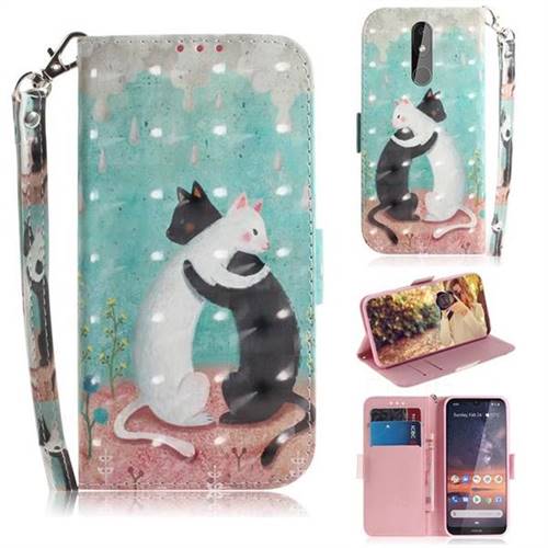 Black and White Cat 3D Painted Leather Wallet Phone Case for Nokia 3.2
