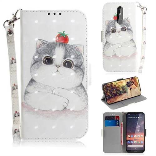 Cute Tomato Cat 3D Painted Leather Wallet Phone Case for Nokia 3.2
