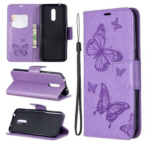 Embossing Double Butterfly Leather Wallet Case for Nokia 3.2 - Purple