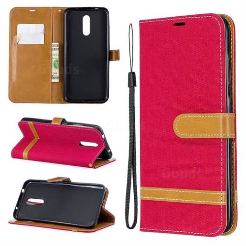 Jeans Cowboy Denim Leather Wallet Case for Nokia 3.2 - Red