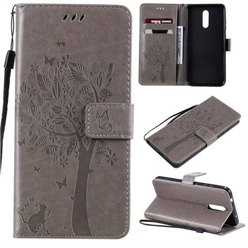 Embossing Butterfly Tree Leather Wallet Case for Nokia 3.2 - Grey