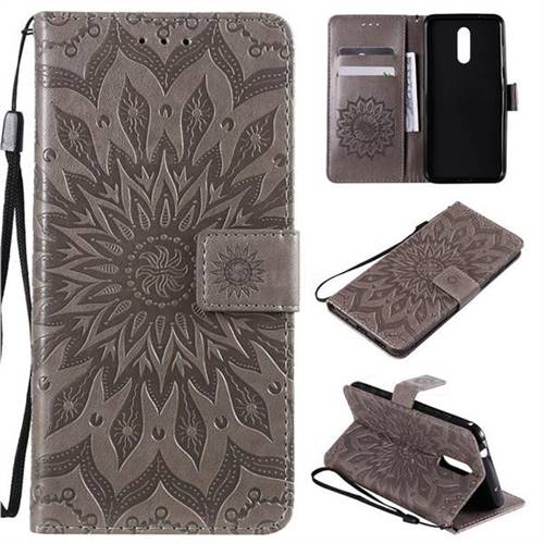 Embossing Sunflower Leather Wallet Case for Nokia 3.2 - Gray