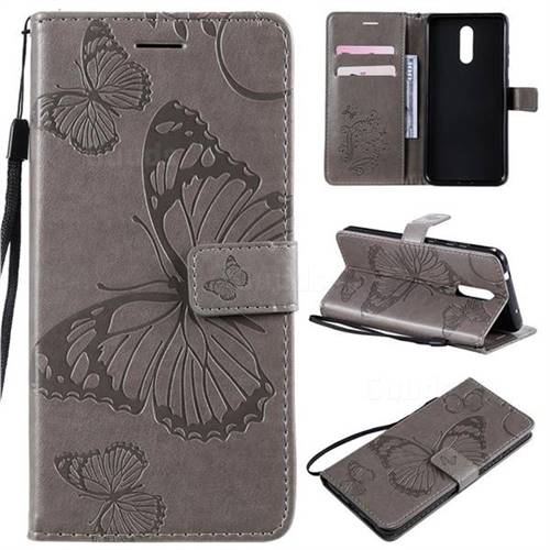 Embossing 3D Butterfly Leather Wallet Case for Nokia 3.2 - Gray