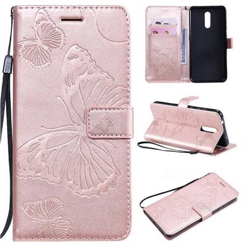 Embossing 3D Butterfly Leather Wallet Case for Nokia 3.2 - Rose Gold