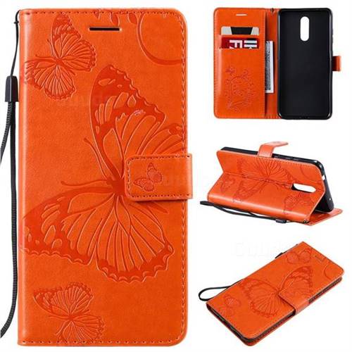 Embossing 3D Butterfly Leather Wallet Case for Nokia 3.2 - Orange