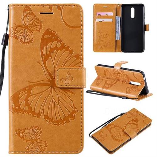 Embossing 3D Butterfly Leather Wallet Case for Nokia 3.2 - Yellow