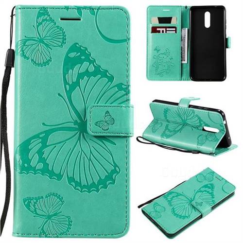 Embossing 3D Butterfly Leather Wallet Case for Nokia 3.2 - Green