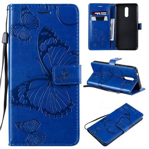 Embossing 3D Butterfly Leather Wallet Case for Nokia 3.2 - Blue