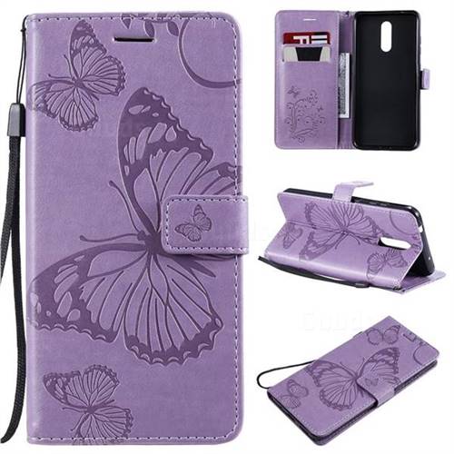 Embossing 3D Butterfly Leather Wallet Case for Nokia 3.2 - Purple