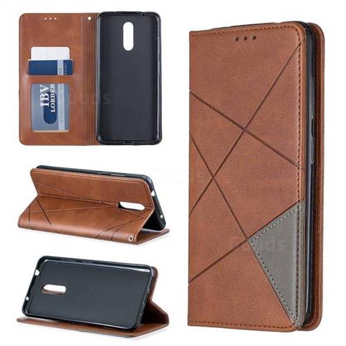 Prismatic Slim Magnetic Sucking Stitching Wallet Flip Cover for Nokia 3.2 - Brown