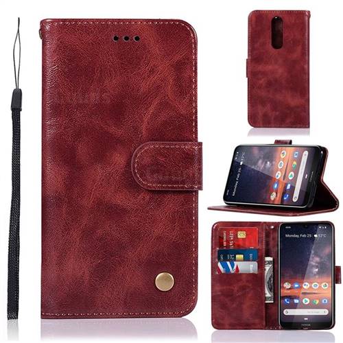 Luxury Retro Leather Wallet Case for Nokia 3.2 - Wine Red
