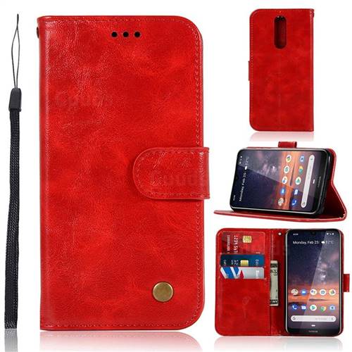 Luxury Retro Leather Wallet Case for Nokia 3.2 - Red
