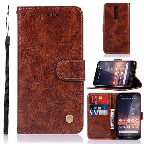Luxury Retro Leather Wallet Case for Nokia 3.2 - Brown