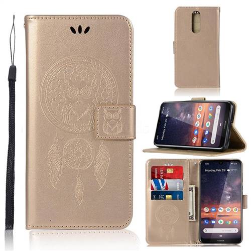 Intricate Embossing Owl Campanula Leather Wallet Case for Nokia 3.2 - Champagne