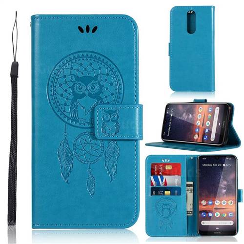 Intricate Embossing Owl Campanula Leather Wallet Case for Nokia 3.2 - Blue