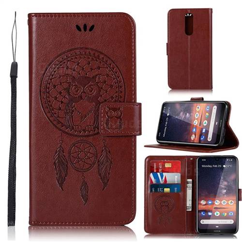 Intricate Embossing Owl Campanula Leather Wallet Case for Nokia 3.2 - Brown
