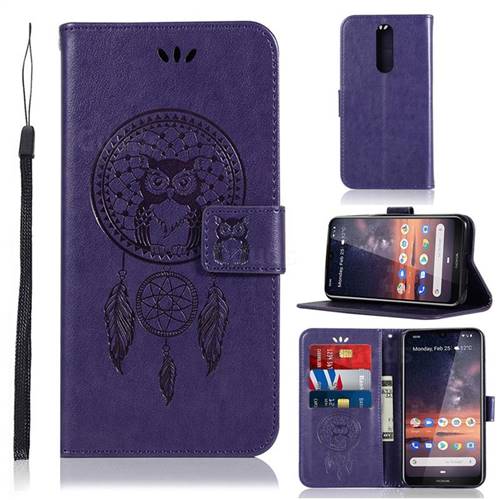 Intricate Embossing Owl Campanula Leather Wallet Case for Nokia 3.2 - Purple