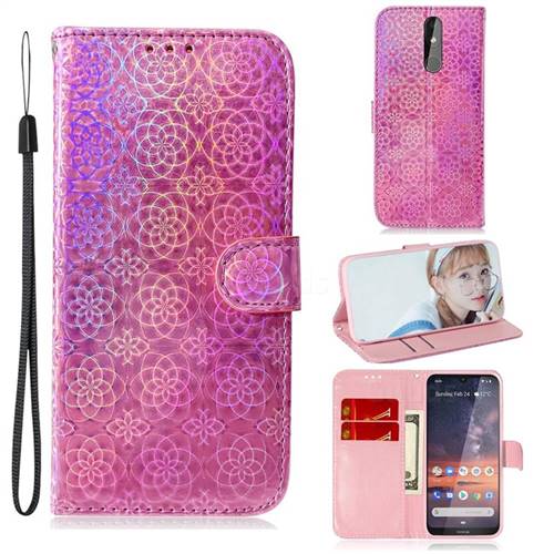 Laser Circle Shining Leather Wallet Phone Case for Nokia 3.2 - Pink