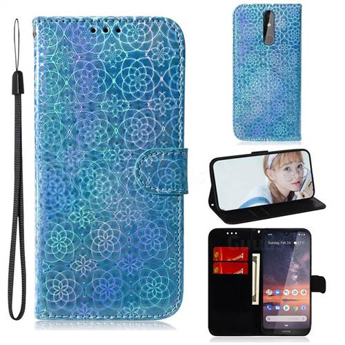 Laser Circle Shining Leather Wallet Phone Case for Nokia 3.2 - Blue