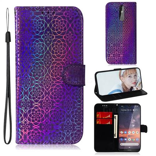 Laser Circle Shining Leather Wallet Phone Case for Nokia 3.2 - Purple