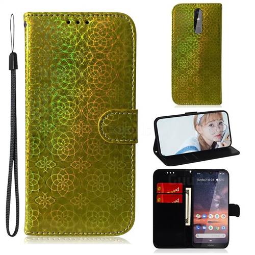 Laser Circle Shining Leather Wallet Phone Case for Nokia 3.2 - Golden