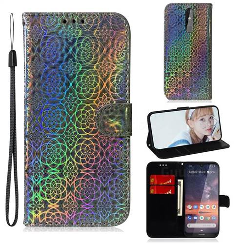 Laser Circle Shining Leather Wallet Phone Case for Nokia 3.2 - Silver
