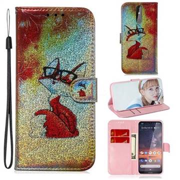 Glasses Fox Laser Shining Leather Wallet Phone Case for Nokia 3.2