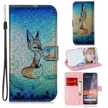 Cute Fox Laser Shining Leather Wallet Phone Case for Nokia 3.2
