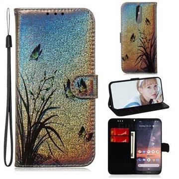 Butterfly Orchid Laser Shining Leather Wallet Phone Case for Nokia 3.2