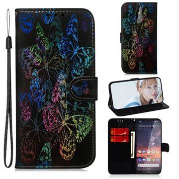 Black Butterfly Laser Shining Leather Wallet Phone Case for Nokia 3.2