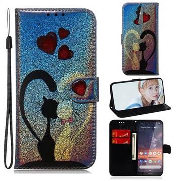 Love Cat Laser Shining Leather Wallet Phone Case for Nokia 3.2