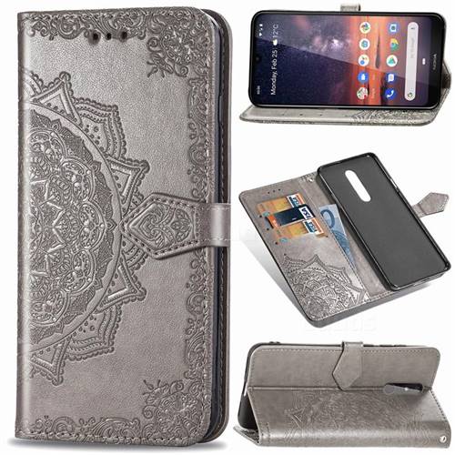 Embossing Imprint Mandala Flower Leather Wallet Case for Nokia 3.2 - Gray
