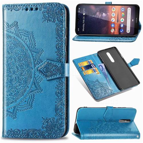 Embossing Imprint Mandala Flower Leather Wallet Case for Nokia 3.2 - Blue