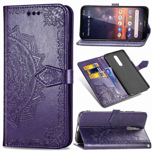 Embossing Imprint Mandala Flower Leather Wallet Case for Nokia 3.2 - Purple
