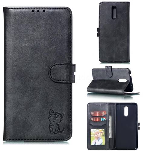 Embossing Happy Cat Leather Wallet Case for Nokia 3.2 - Black