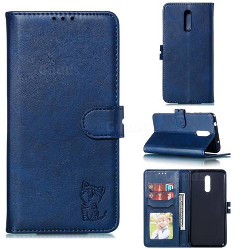 Embossing Happy Cat Leather Wallet Case for Nokia 3.2 - Blue