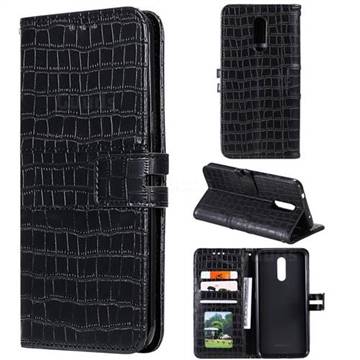 Luxury Crocodile Magnetic Leather Wallet Phone Case for Nokia 3.2 - Black