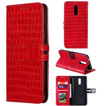 Luxury Crocodile Magnetic Leather Wallet Phone Case for Nokia 3.2 - Red