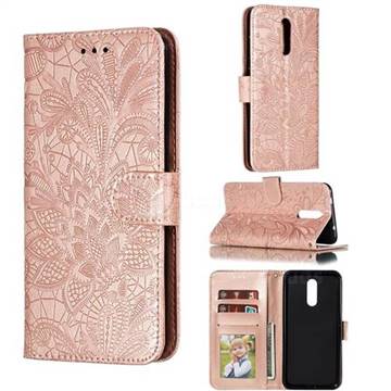 Intricate Embossing Lace Jasmine Flower Leather Wallet Case for Nokia 3.2 - Rose Gold
