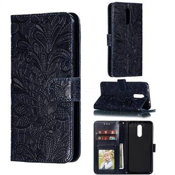 Intricate Embossing Lace Jasmine Flower Leather Wallet Case for Nokia 3.2 - Dark Blue