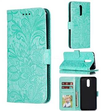 Intricate Embossing Lace Jasmine Flower Leather Wallet Case for Nokia 3.2 - Green