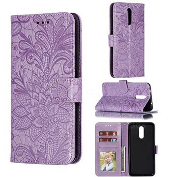 Intricate Embossing Lace Jasmine Flower Leather Wallet Case for Nokia 3.2 - Purple