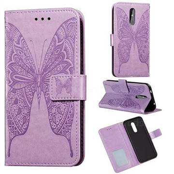 Intricate Embossing Vivid Butterfly Leather Wallet Case for Nokia 3.2 - Purple