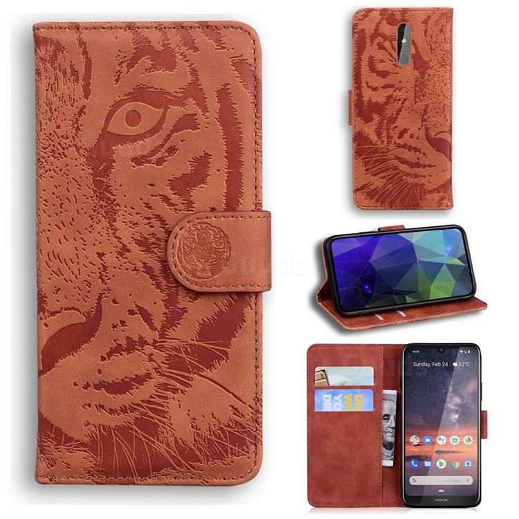 Intricate Embossing Tiger Face Leather Wallet Case for Nokia 3.2 - Brown
