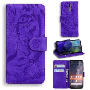 Intricate Embossing Tiger Face Leather Wallet Case for Nokia 3.2 - Purple