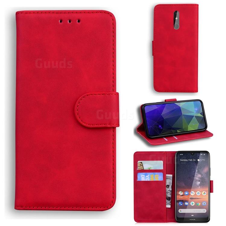 Retro Classic Skin Feel Leather Wallet Phone Case for Nokia 3.2 - Red